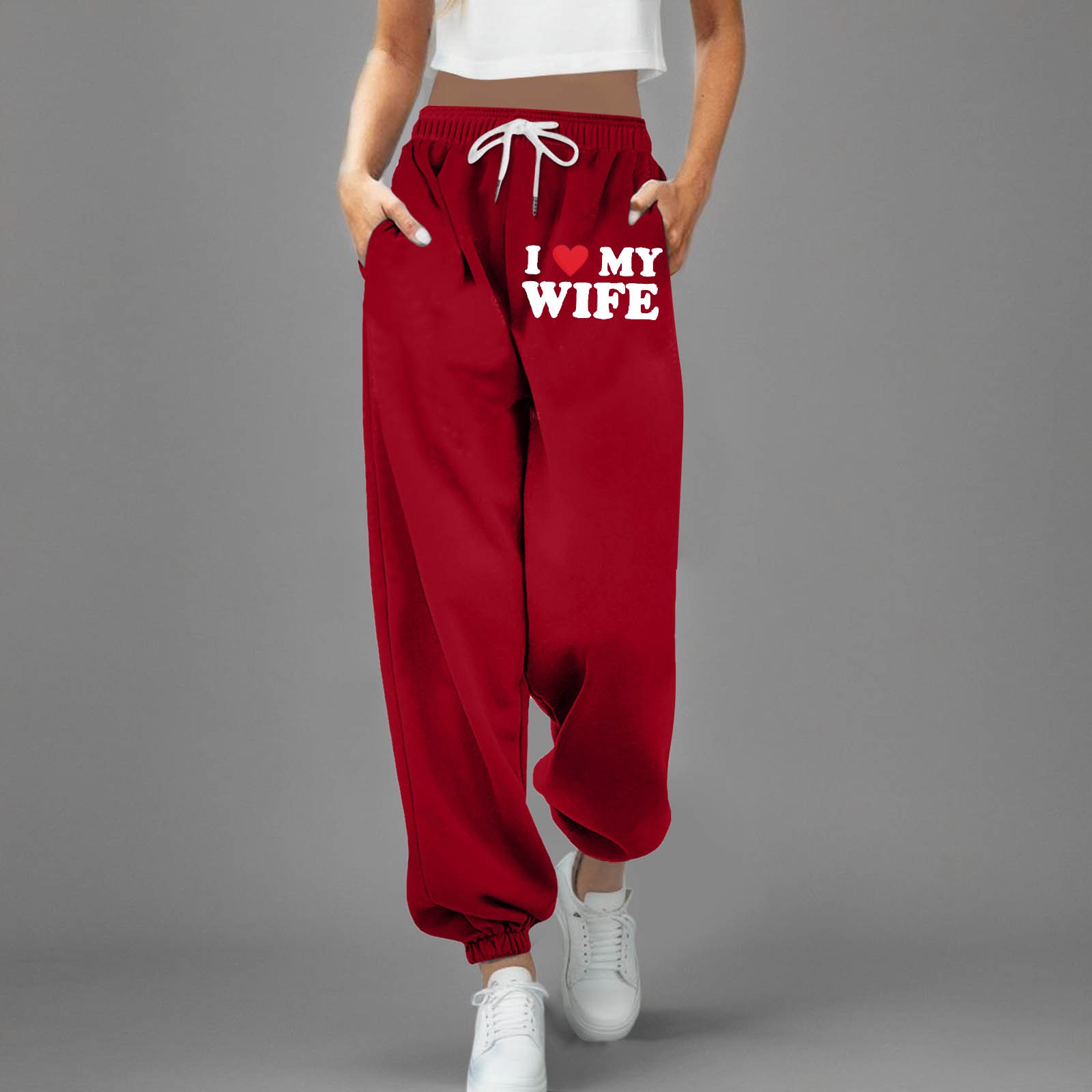 thumbnail image 2 of Pantalones de chándal anchos y rectos con forro polar para mujer - Pantalones de yoga de cintura alta con bolsillos para hacer ejercicio/uso informal (S-XXL), 2 of 4